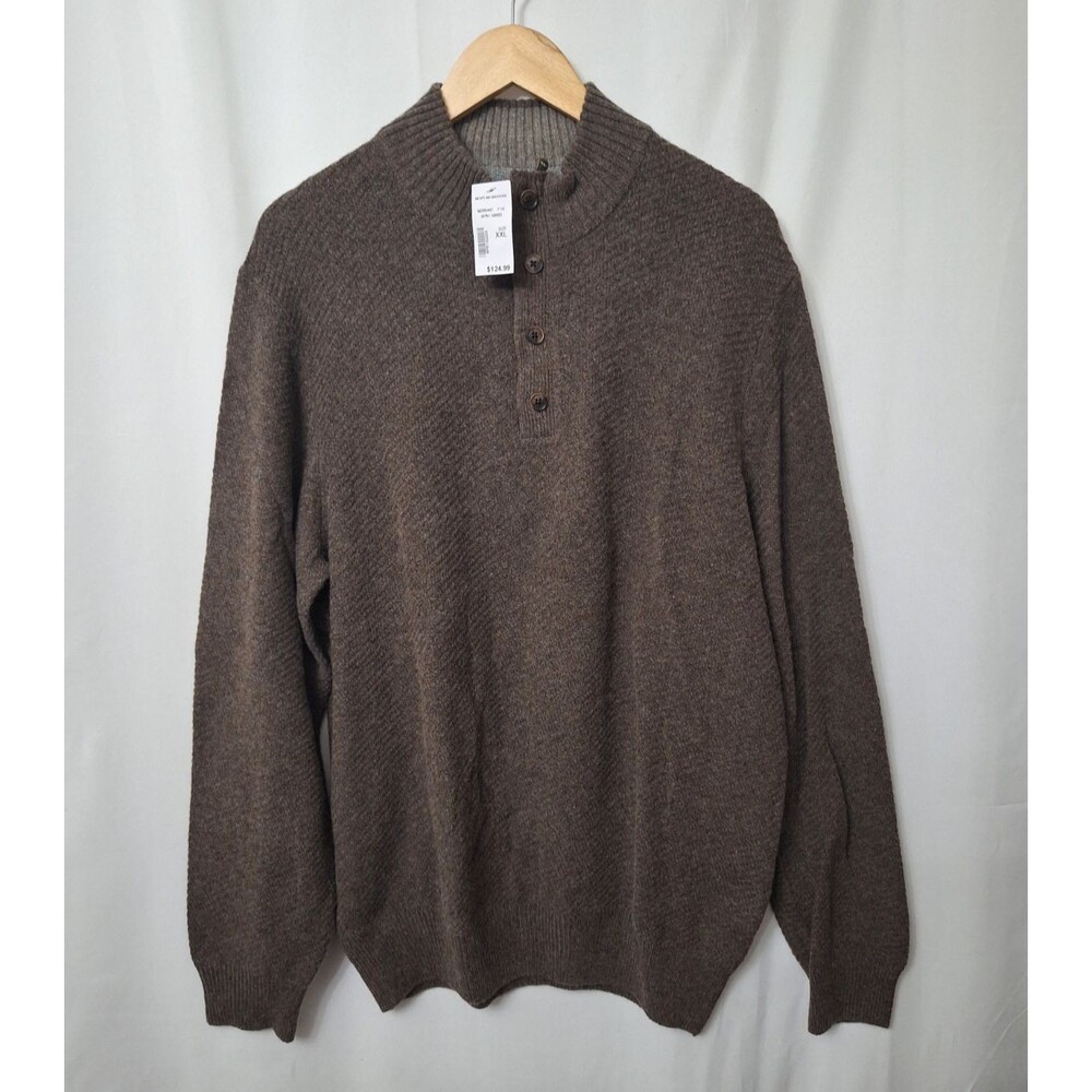Jospeh Abboud Wool Blend 1/4 Zip Pullover Knit Sweater Mens Sz XXL Brown Button